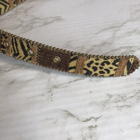 Vintage 1990s Elite Metallic Leather Gold Tone Leopard Snakeskin Embossed Medium - Picture 3 of 6